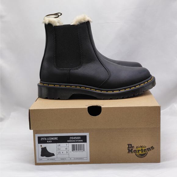 Dr. Martens 2976 Leonore Womens Faux Fur Lined Chelsea Boots Size 9 Black Grunge - Picture 1 of 15